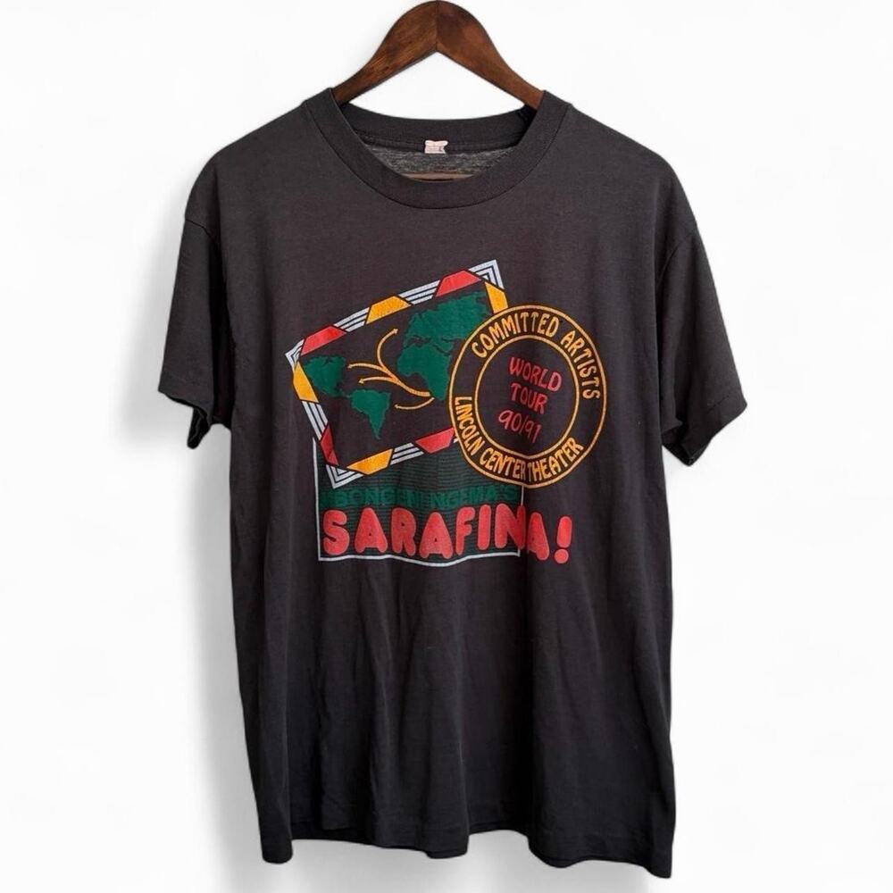Vintage 90s Sarafina Lincoln Center Theatre Faded African Play Mens L Retro Tee